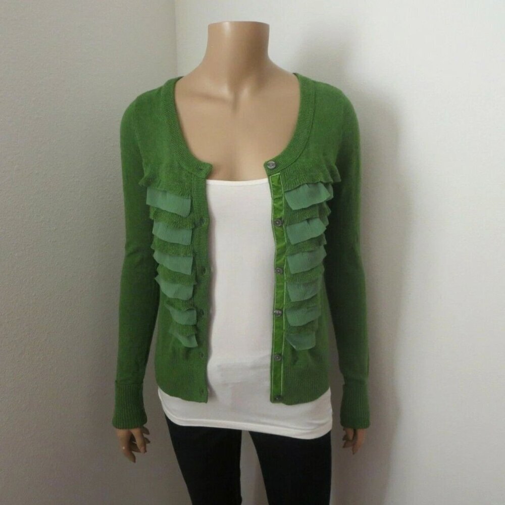NWT Abercrombie & Fitch Womens Ruffle Cardigan Size Small Sweater Green